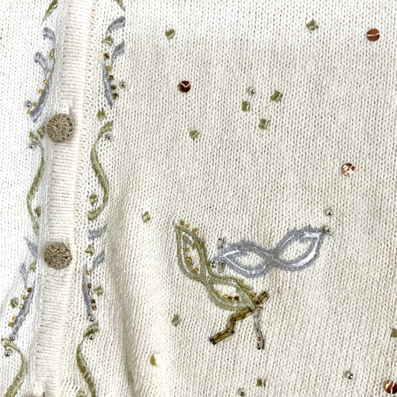 Bobbie Brooks Sweater Vest Masks NYE Ivory Gold Silver (XL) - Picture 2 of 7